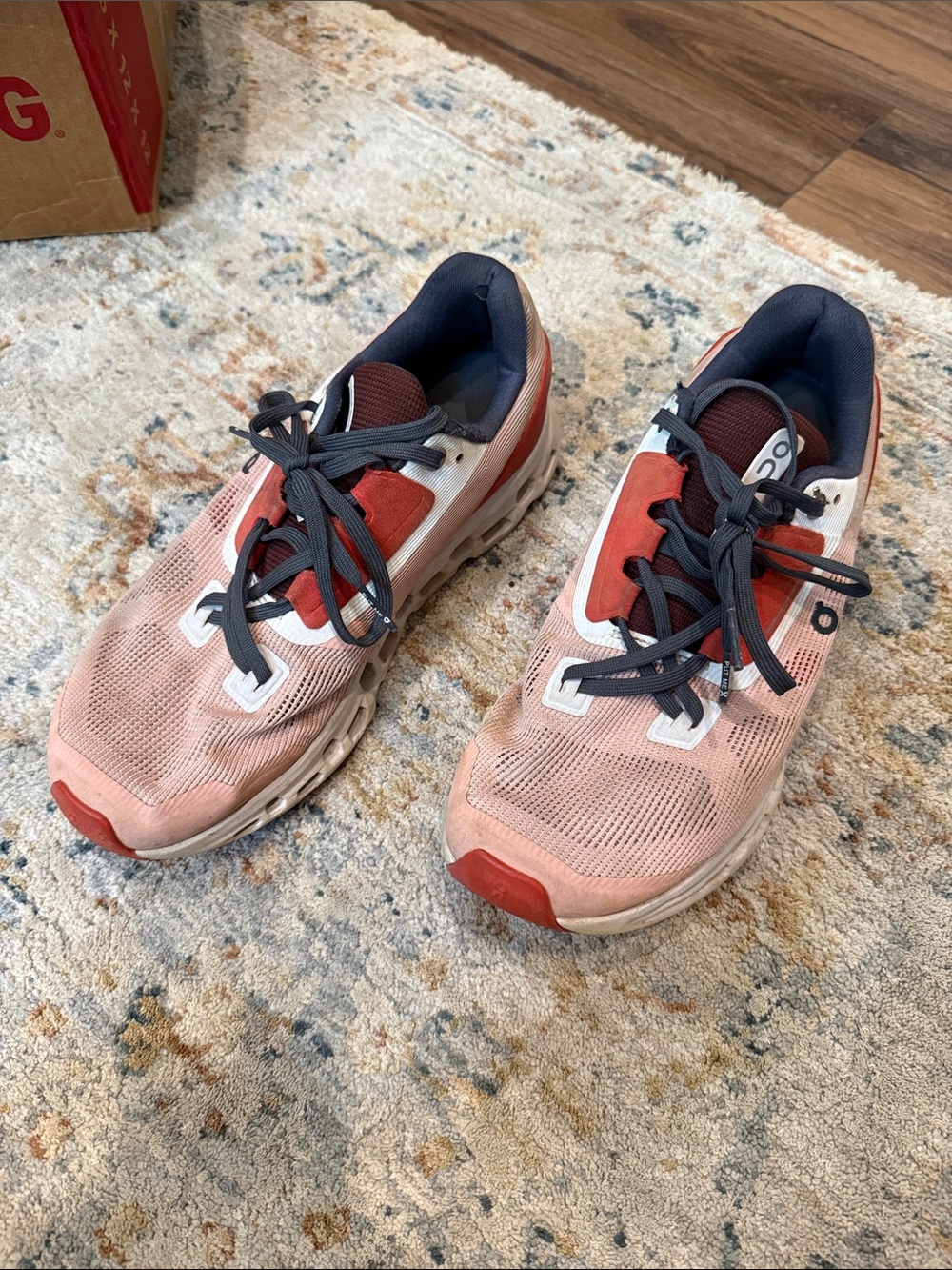 On Running Women’s Pink and Red Sneakers with Black Accents